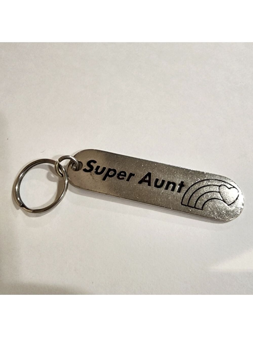 Vintage Russ T20 stainless steal Super Aunt Rainbow heart keychain key ring